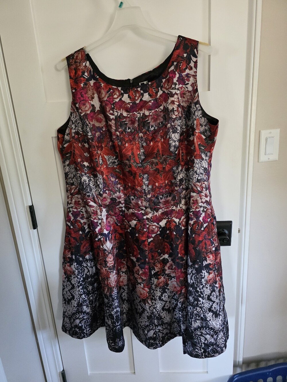 Julian Taylor Red and Black Floral Fit-and-Flare Dress
